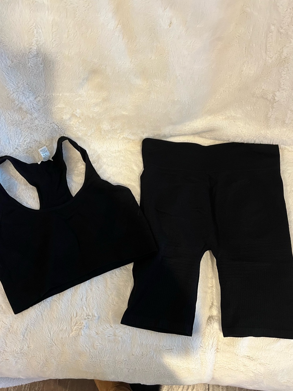 Bozzolo Black Ribbed Active Crop Top and biker shorts